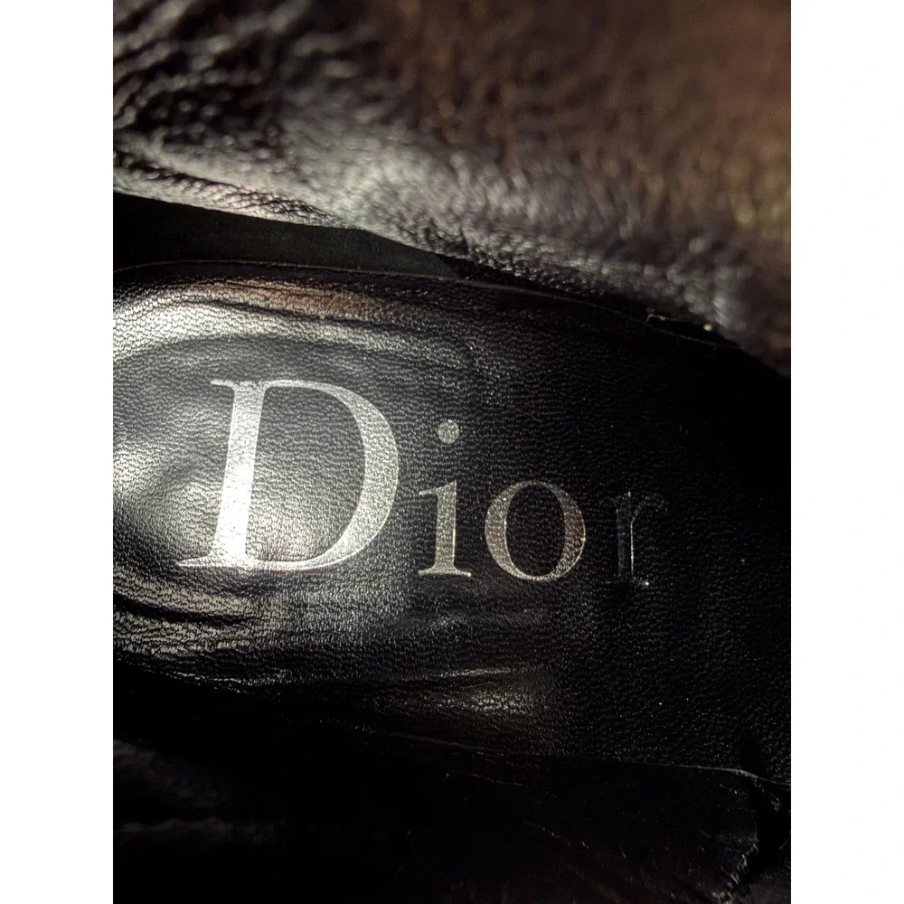 Dior Galliano Vintage Y2K Black Leather D Logo Pointed Toe Ankle Boots 36.5